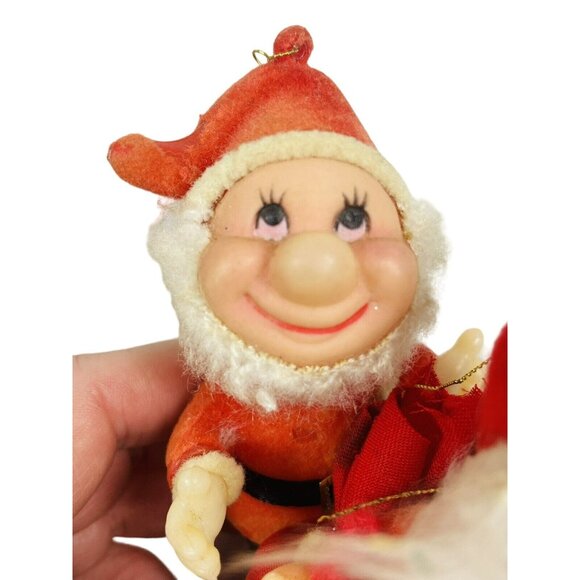 Dopey And Doc Santa Red Flocked Disney Christmas Collectible Ornament Vintage - Picture 10 of 14